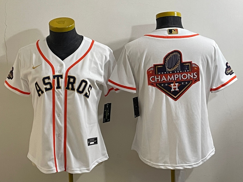 Women's Houston Astros White 2022 World Series Champions Team Big Logo With Patch Cool Base Stitched Baseball Jersey(Run Small)